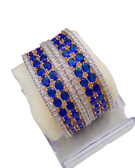 Gold-Polished Alloy Designer Blue Combo Of Ad Bangles - The Pari