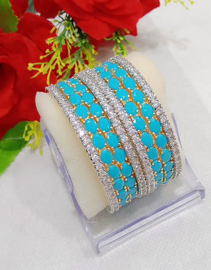 Gold-Polished Alloy Designer Sky Blue Combo Of Ad Bangles - The Pari