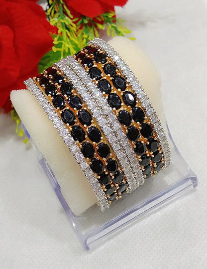 Gold-Polished Alloy Designer Black Combo Of Ad Bangles - The Pari