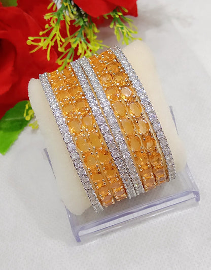 Gold-Polished Alloy Designer Yellow Combo Of Ad Bangles - The Pari