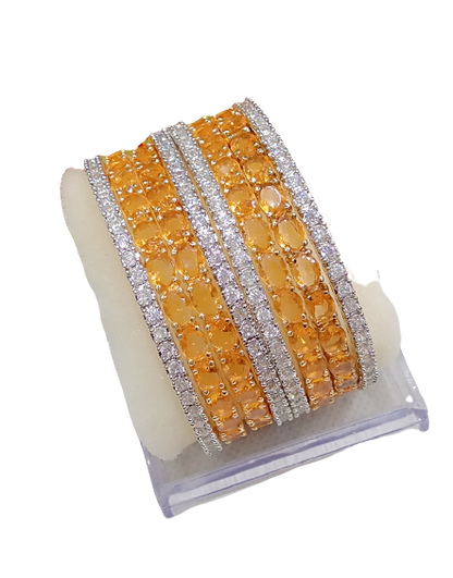 Gold-Polished Alloy Designer Yellow Combo Of Ad Bangles - The Pari