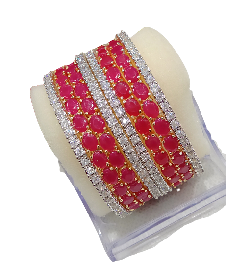 Gold-Polished Alloy Designer Ruby Combo Of Ad Bangles - The Pari