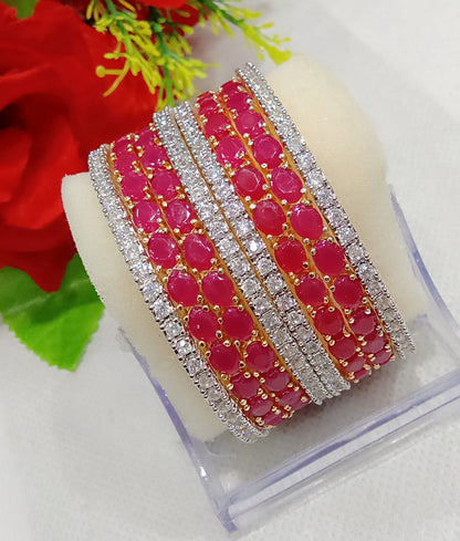 Gold-Polished Alloy Designer Ruby Combo Of Ad Bangles - The Pari