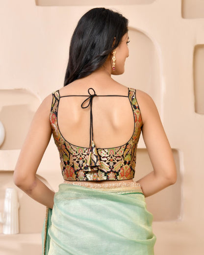 Amodini Designer Studio Kashi Banarsi Black Sleeveless Padded Blouse