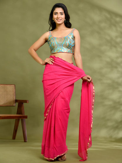Amodini Designer Studio Kashi Banarsi Blue Sleeveless Padded Blouse