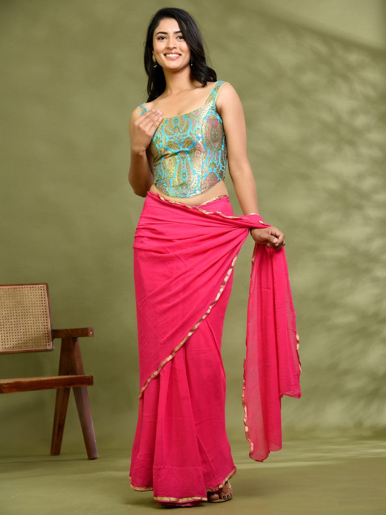 Amodini Designer Studio Kashi Banarsi Corset Style Blue Blouse