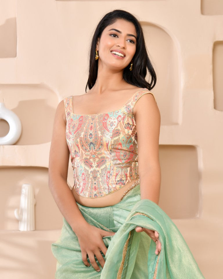 Amodini Designer Studio Kashi Banarsi Corset Style Golden Blouse