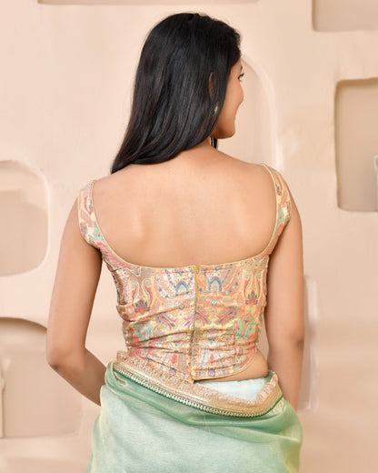 Amodini Designer Studio Kashi Banarsi Corset Style Golden Blouse