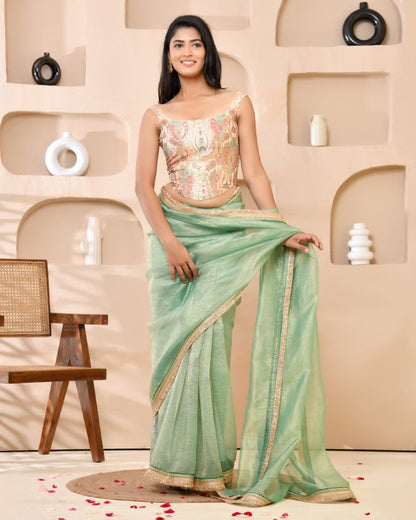 Amodini Designer Studio Kashi Banarsi Corset Style Golden Blouse