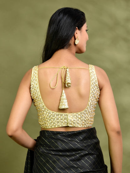 Amodini Designer Studio Golden Pearl Cutdana Sleeveless Padded Blouse