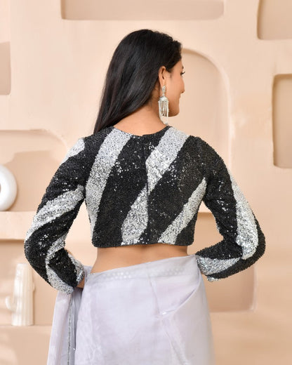 Amodini Designer Studio Silver & Black Cutdana Sequined Padded Blouse