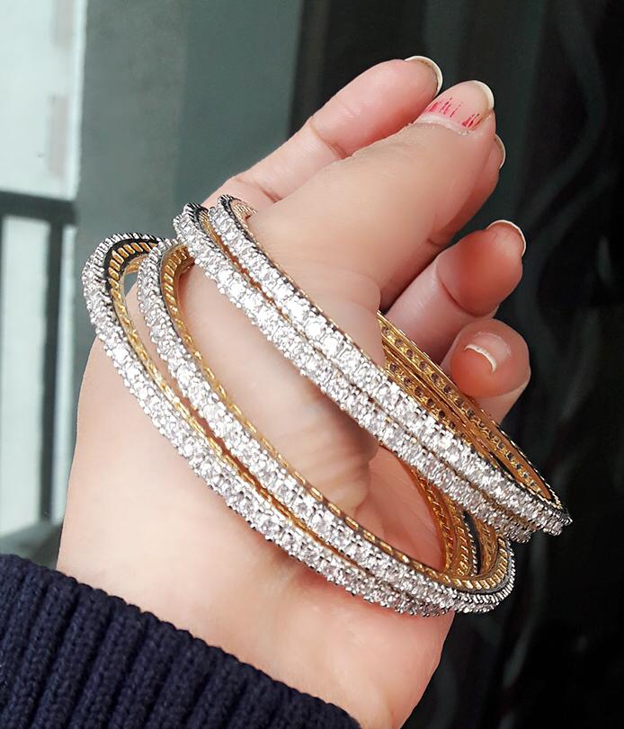 Gold-Polished Alloy Designer Blue Combo Of Ad Bangles - The Pari
