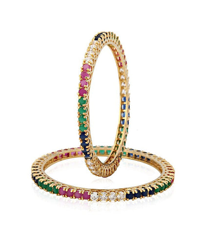 Gold-Polished Alloy Set Of 2 Multicolou Ad Bangles - The Pari