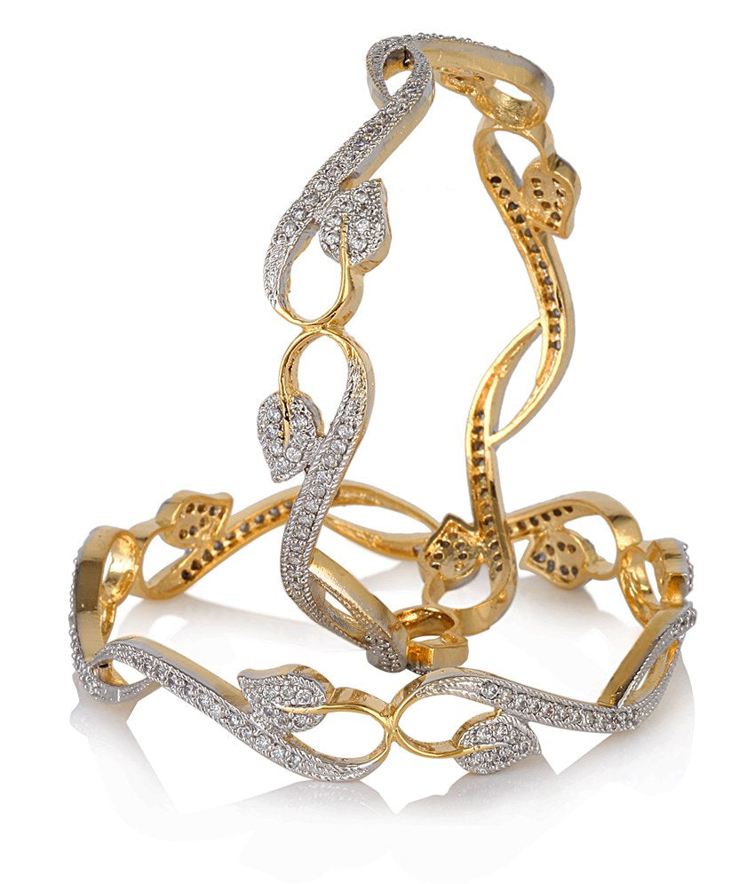 Gold-Polished Alloy Designer American Diamond Bangle Set - The Pari