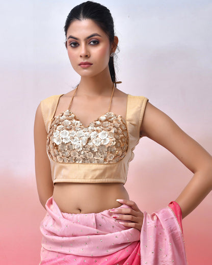 Amodini Designer Studio Women Embellished Sequined Masaba Cut Saree Blouse