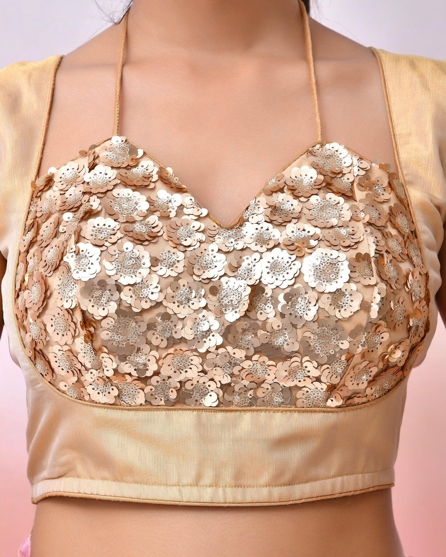 Amodini Designer Studio Women Embellished Sequined Masaba Cut Saree Blouse