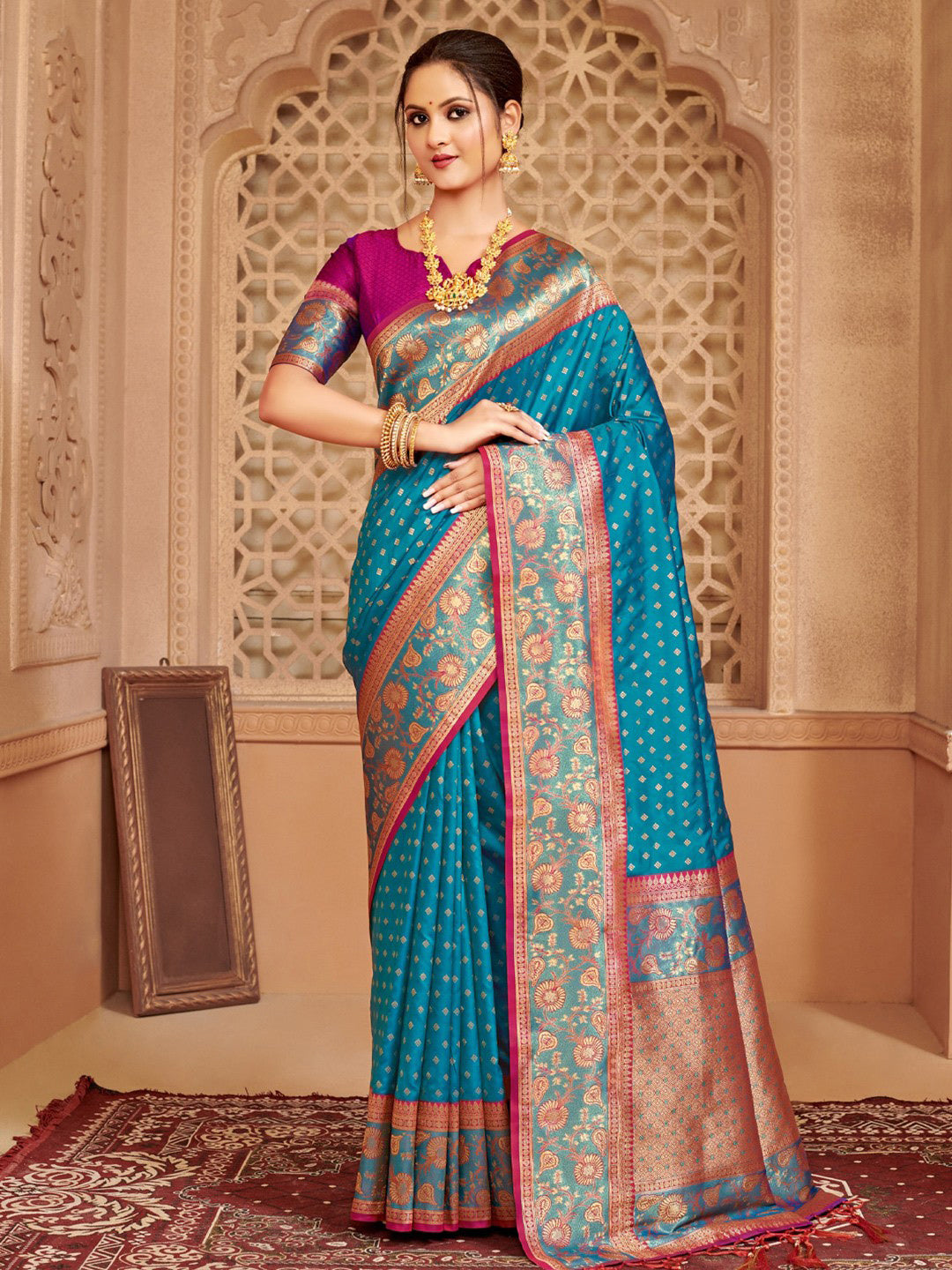 Anaita Blue Silk Saree With Blouse Piece