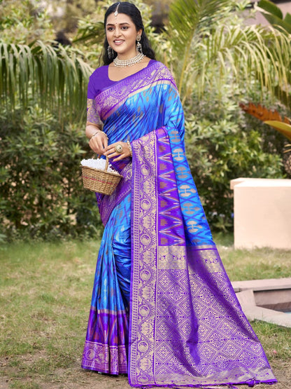 Anaita Blue Silk Saree With Blouse Piece