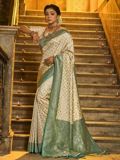 Anaita Off White Banarasi Saree With Blouse Piece