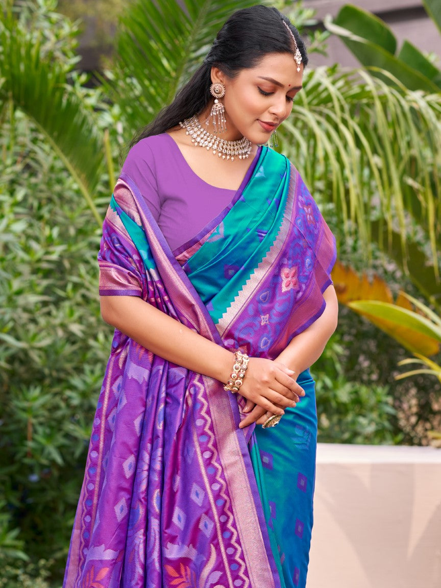 Anaita Blue Silk Saree With Blouse Piece