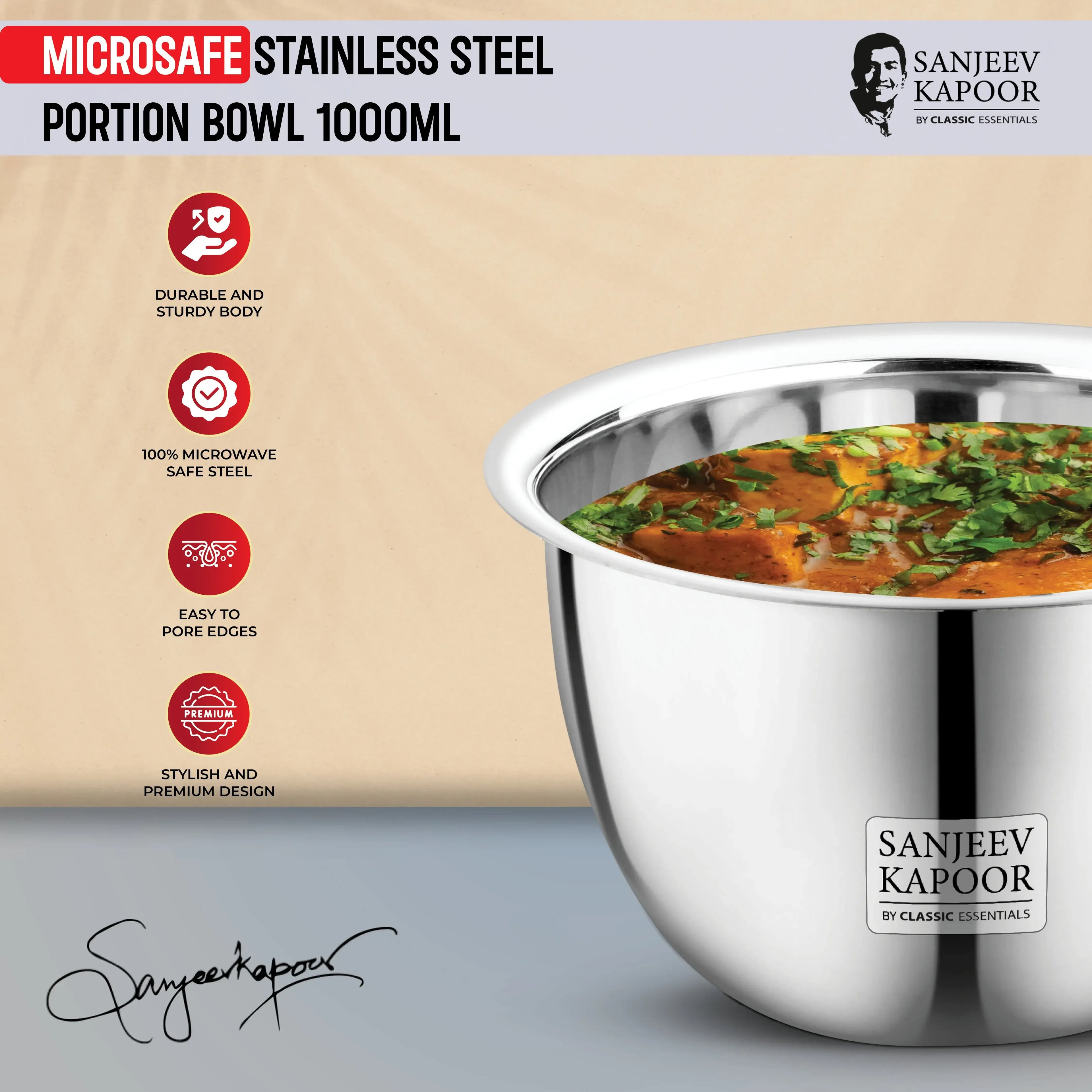 Classic Essentials MICROSAFE Stainless Steel Portion Bowl 1000ml