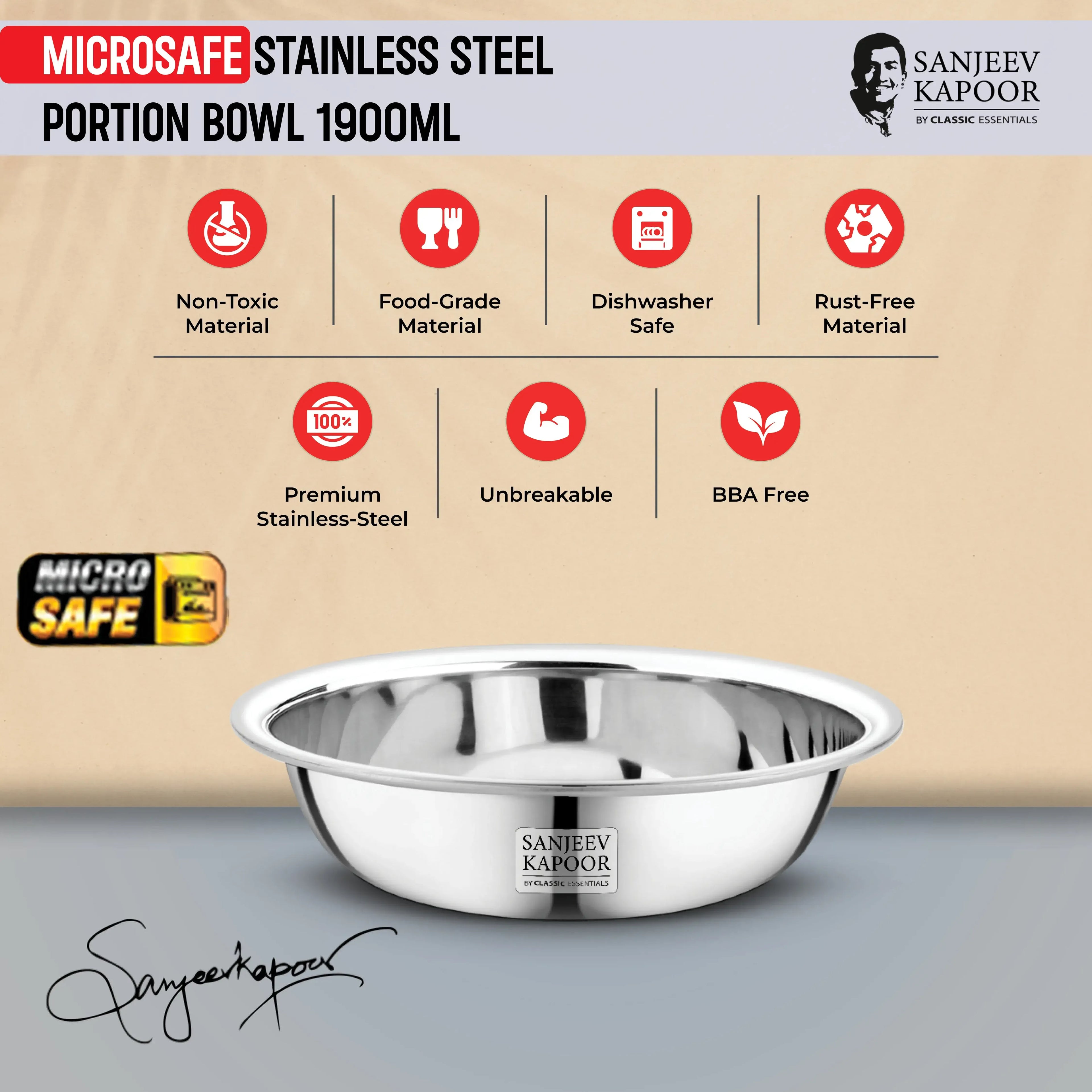Classic Essentials MICROSAFE Stainless Steel Portion Bowl 1900ml