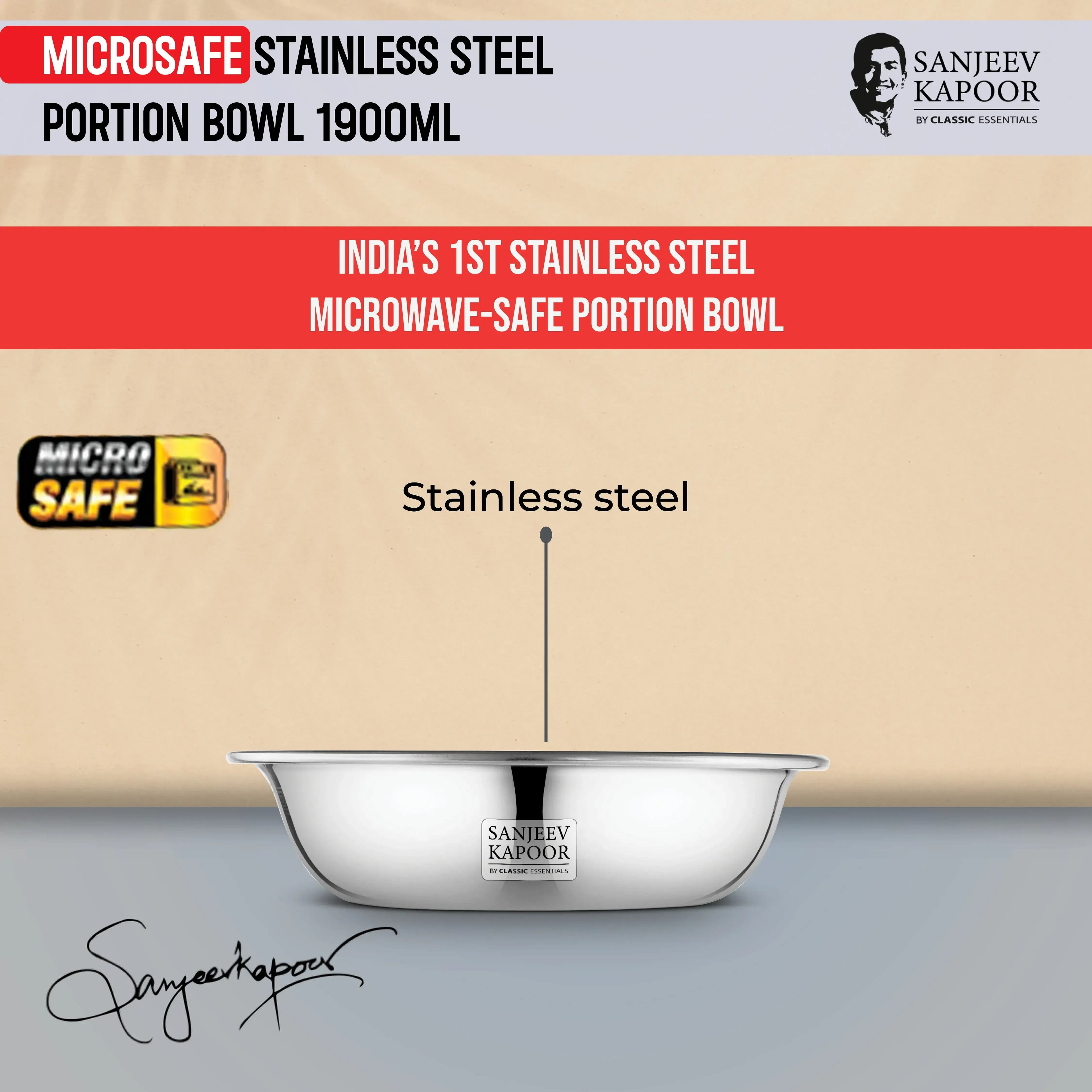 Classic Essentials MICROSAFE Stainless Steel Portion Bowl 1900ml