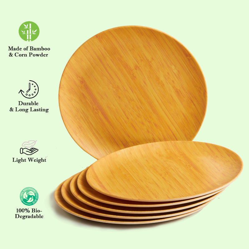 Bamboo Wooden Fibre Plate | Set of 6 | Multiple Sizes