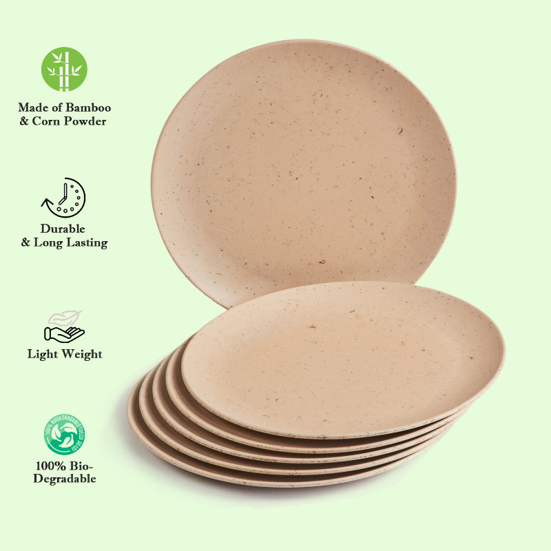 Bamboo Wooden Fibre Plate | Set of 6 | Multiple Sizes