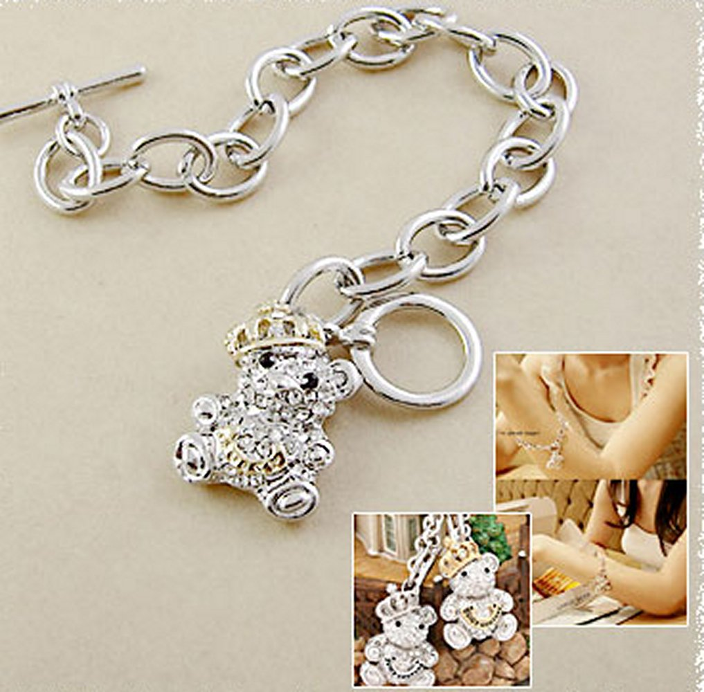 Silver-Plated Alloy Silver Teddy Charm Bracelet - The Pari
