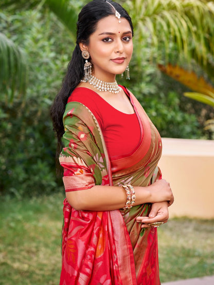 Anaita Brown Silk Saree With Blouse Piece