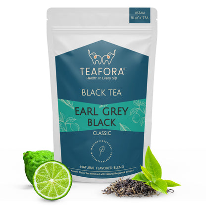 TEAFORA Earl Grey Black Tea | Assam Loose Leaf Black Tea Enriched with Natural Bergamot Extract | Full Bodied with Citrusy Notes | 100% NATURAL INGREDIENTS
