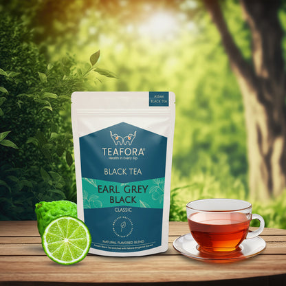 TEAFORA Earl Grey Black Tea | Assam Loose Leaf Black Tea Enriched with Natural Bergamot Extract | Full Bodied with Citrusy Notes | 100% NATURAL INGREDIENTS