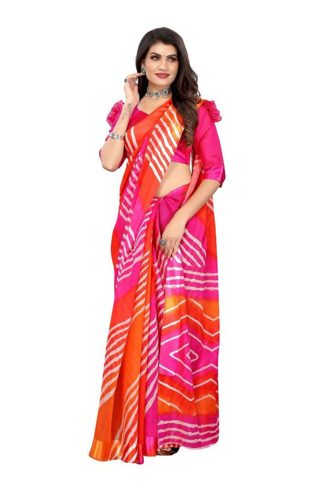 Vamika Pink and Orange Linen Satin Border Saree