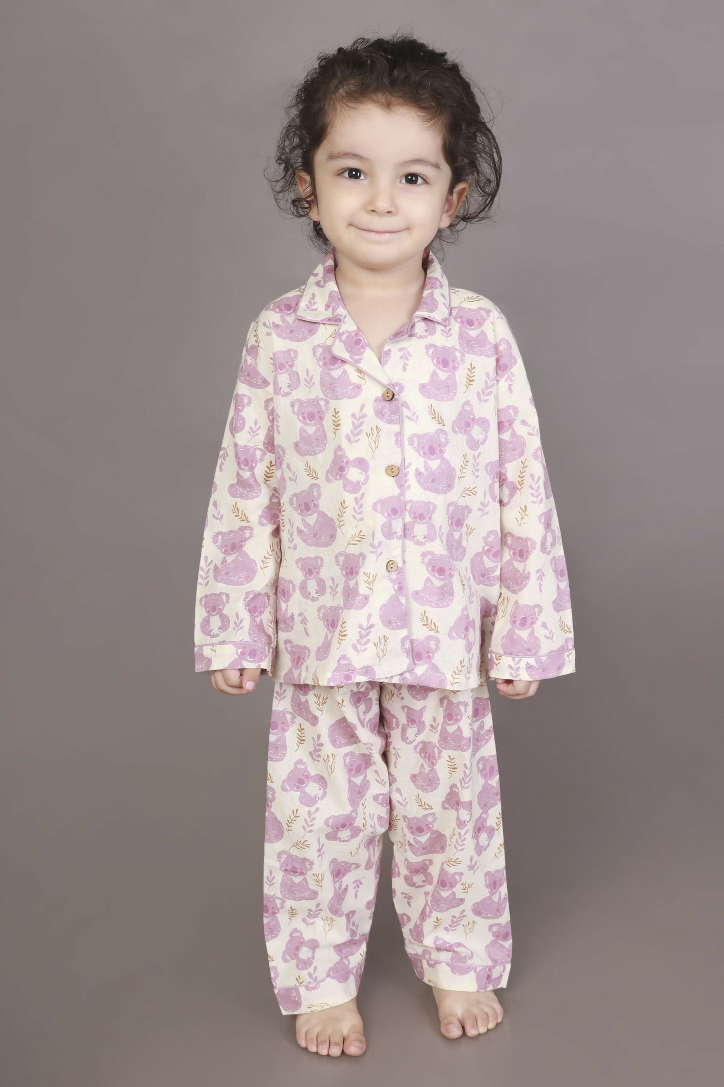 Breathables Kids Cotton Night Suit – White & Pink Teddy Shirt & Pyjama Co-Ord Set For Boys & Girls
