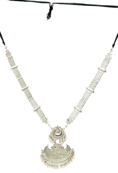 Mominos Fashion Johar Kamal Silver-Plated Brass Finish Rani Haar Statement Necklace For Women