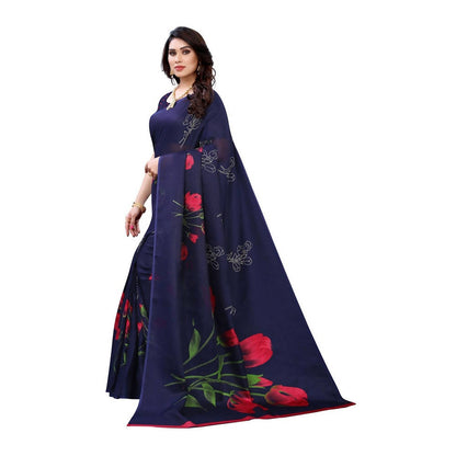Vamika Printed Jute Silk Blue Saree (Elisa Navy)