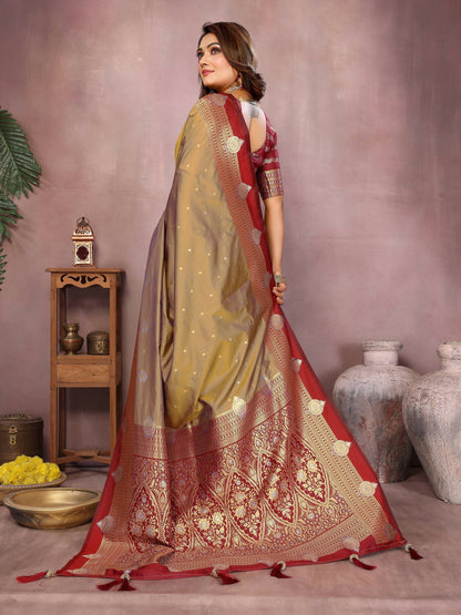 Aastha Fashion Light Brown Silk Sarees Weaving Saree