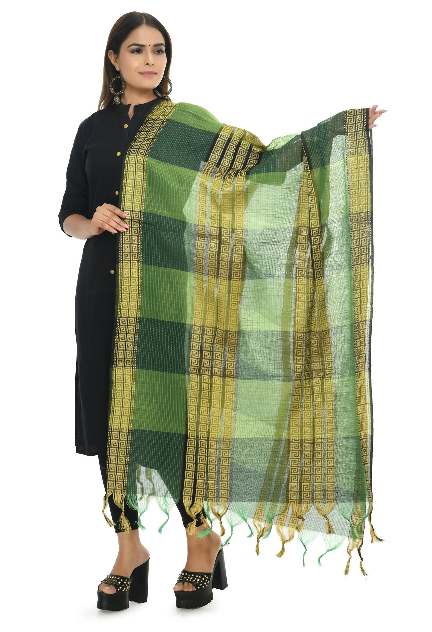 Mominos Fashion Moeza Handloom Cotton Green Tone Dupatta