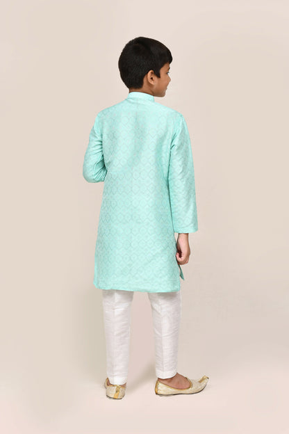 Joban Fashion Cotton Silk Ocean Green Kurta With Straight Fit Pant