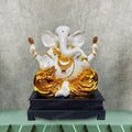 Svastika Gold Plated Lord Ganesha Idol With Wooden Base