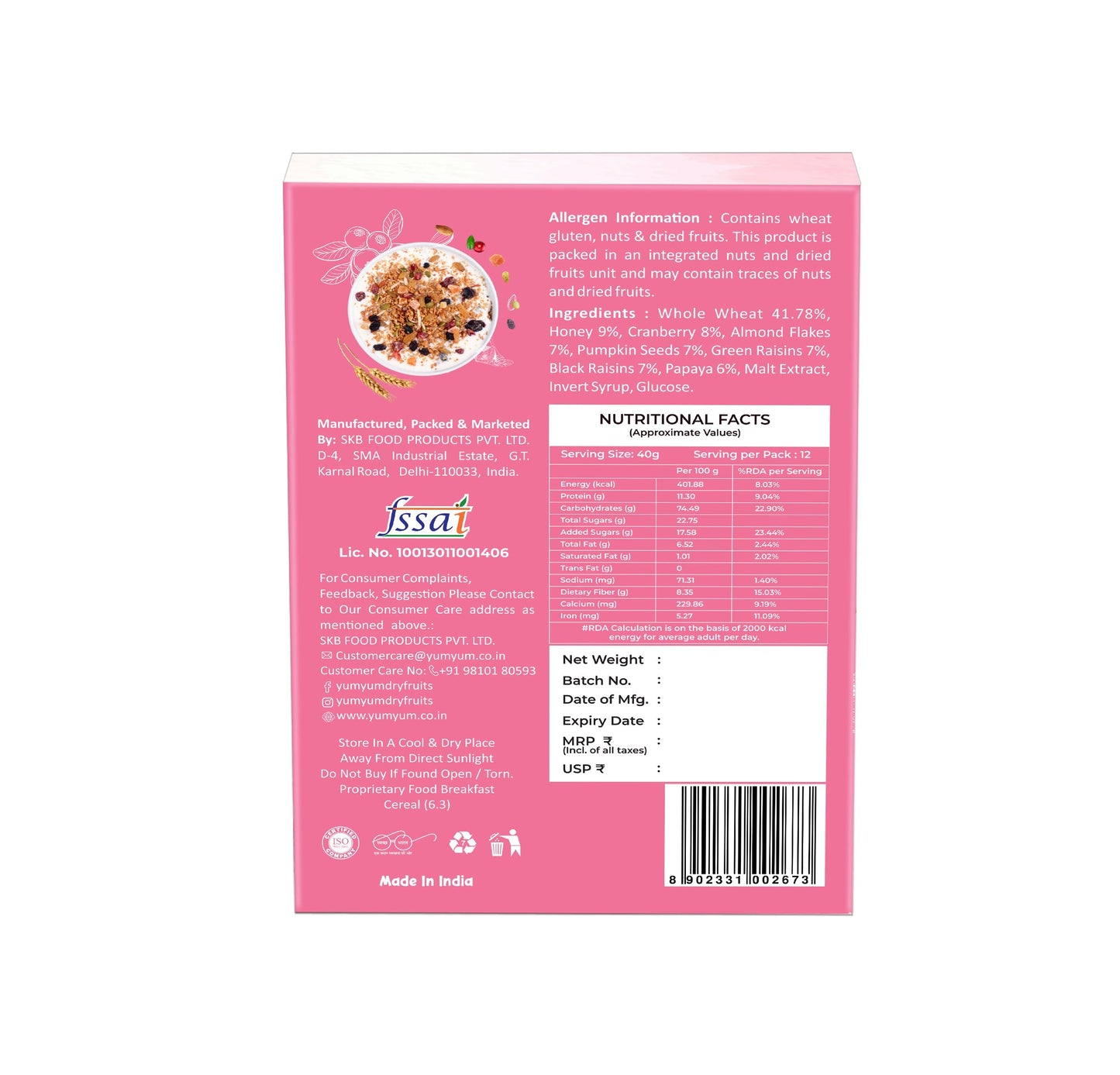 Yum Yum Fruits, Nuts & Seeds Honey Muesli Box