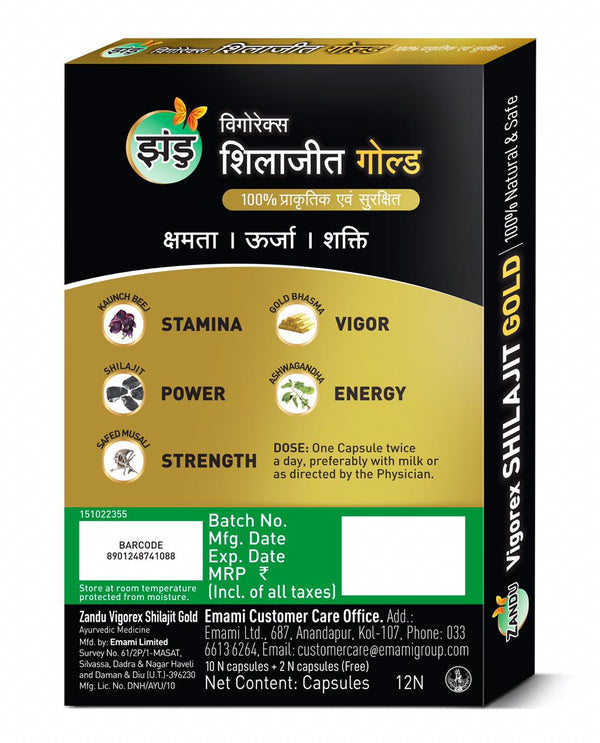 Zandu Vigorex Shilajit Gold Capsules - 12 Caps (Pack of 2)