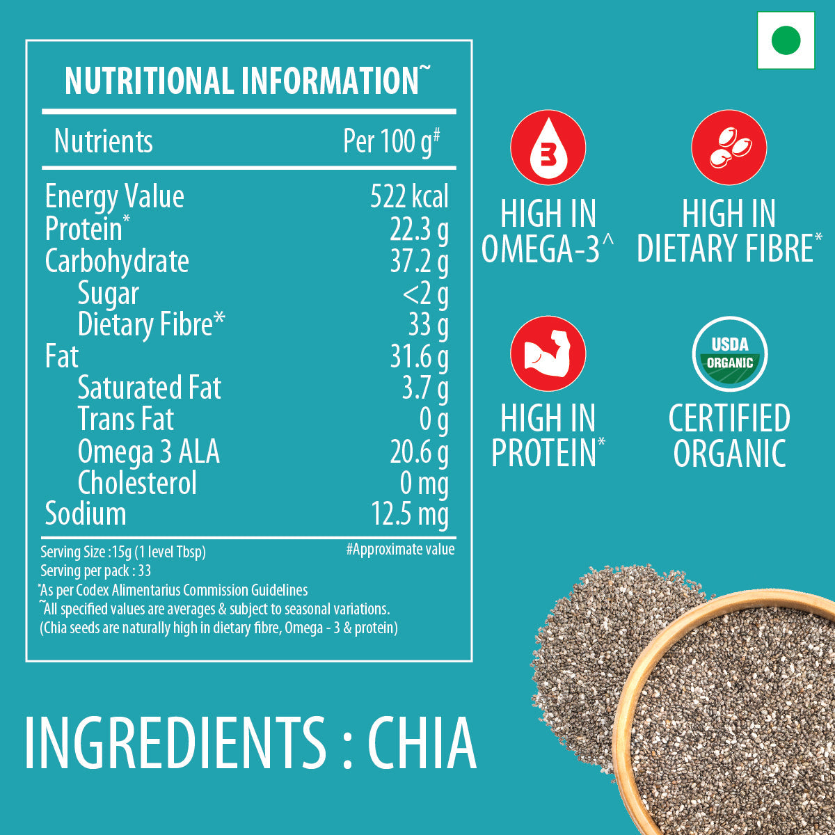 Bagrry's Organic Chia - 150 gms