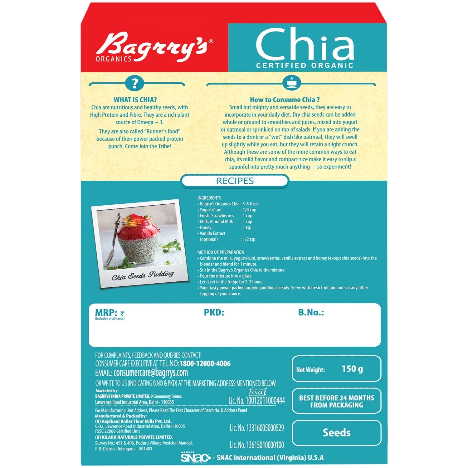 Bagrry's Organic Chia - 150 gms