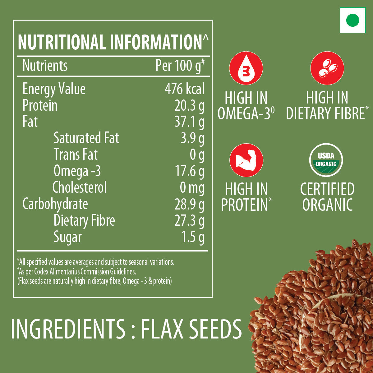 Bagrry's Organic Flax Seeds - 250 gms (Pack of 2)