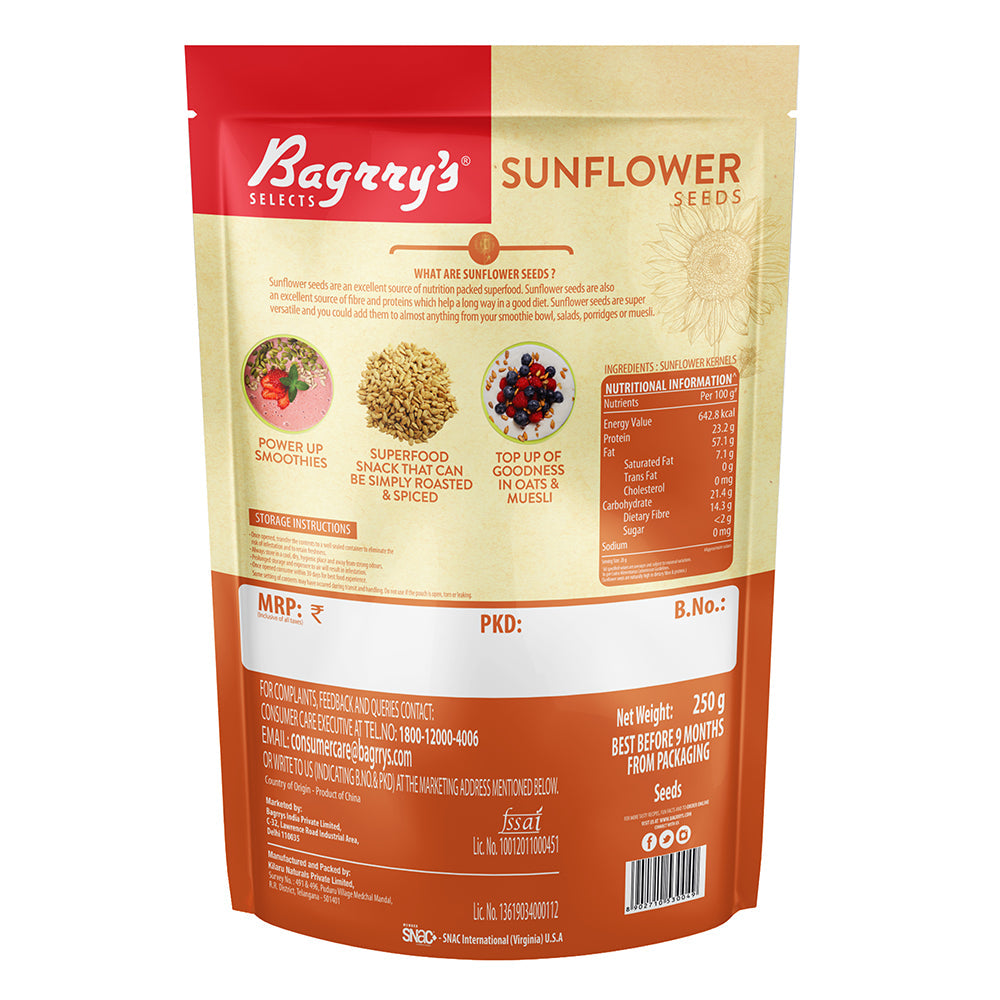 Bagrry's Sunflower Seeds - 250 gms (Pack of 2)