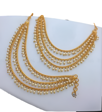 Jewel City Elegant Pearl Ear Chain Earrings Traditional Indian Bahubali Kaan Chain | Ethnic Handcrafted Gold-Plated Bridal Jewelry