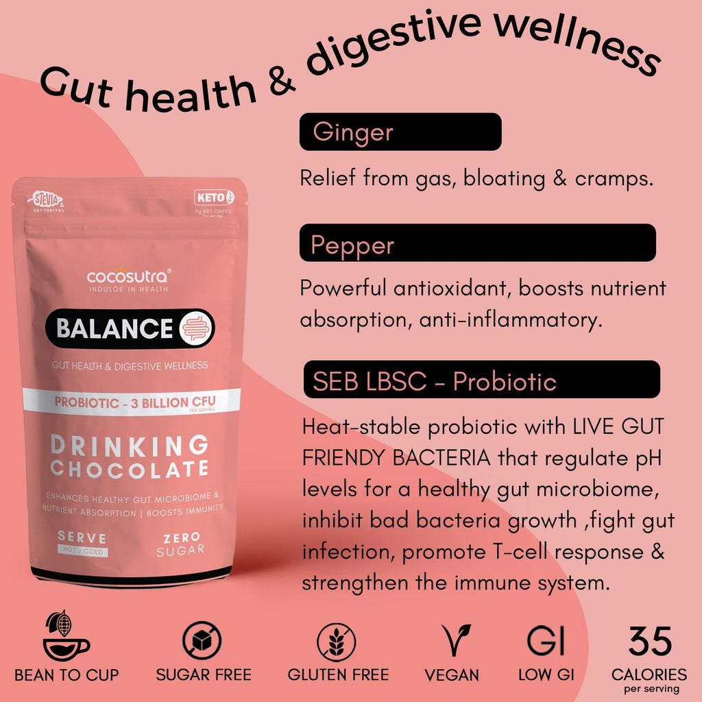 Cocosutra Balance Sugar Free Drinking Chocolate Mix For Gut Health - 200 gms