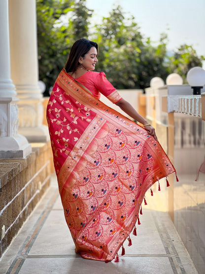 Vedant Vastram Soft Litchi Silk Banarasi Silk Jacquard Saree - Gajri